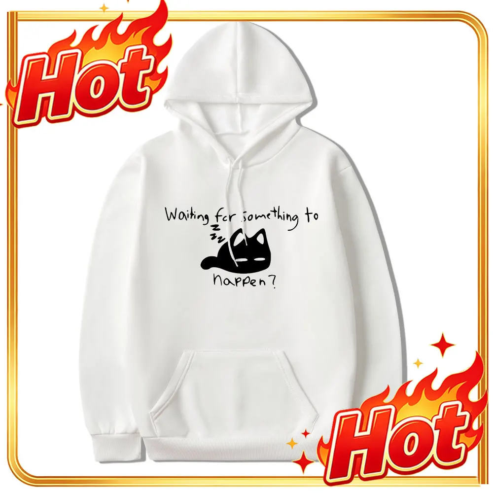 Sudadera con Capucha Manga Waiting for Something To Happen con Estampado de Gato Omori, Sudaderas Divertidas para Amantes de Gatos, Sudaderas con Gráficos de Anime Harajuku Unisex