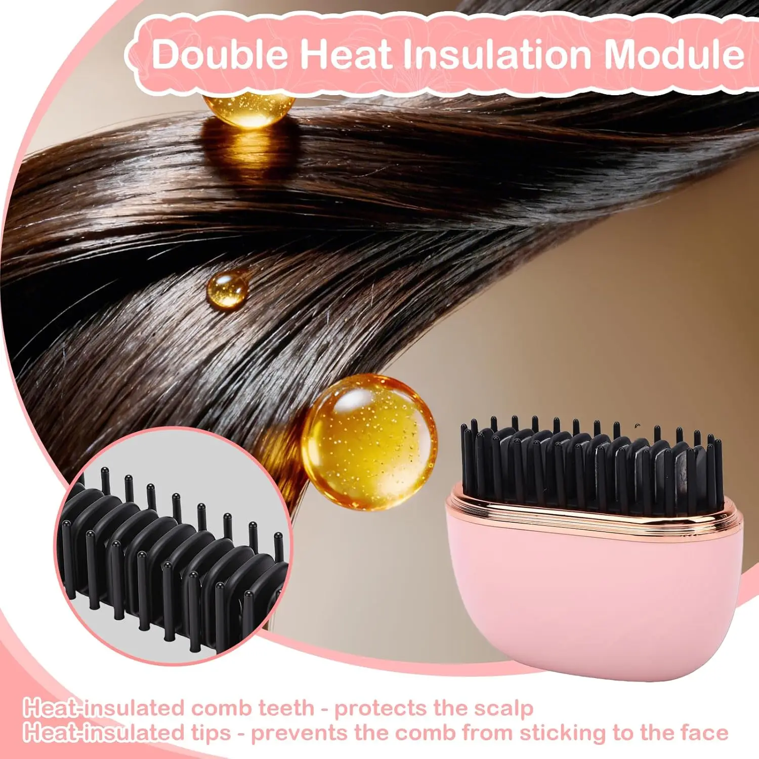 Mini Straightener Brush, Rechargeable Cordless Portable Hair Straightener with 3-Speed Temperature Control, Fast Heating, Ideal