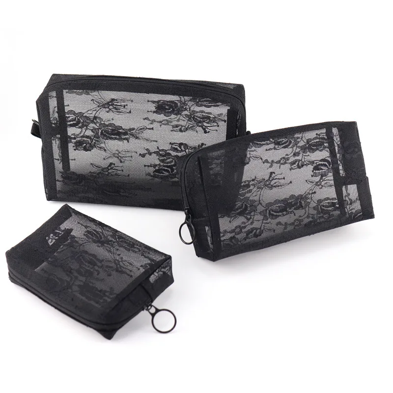 

Lace Black Women Men Necessary Cosmetic Bag Transparent Travel Organizer Fashion Small Large Black Toiletry Bags Makeup Pouch