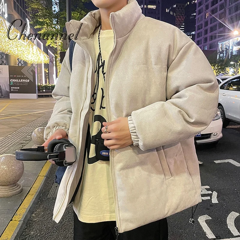 

Winter Thick Parkas Men Stand Collar Solid Fashion Casual Outdoor Warm Jacket Male Windproof Cotton-Padded Couple Outwear Coats