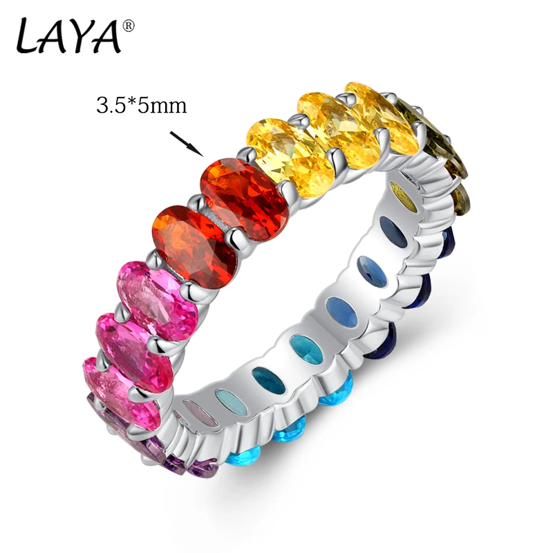 LAYA Colorful Gemstones Ring 925 Sterling Silver Wedding Band Eternity Engagement Shining Zircon Rings For Women Fine Jewelry