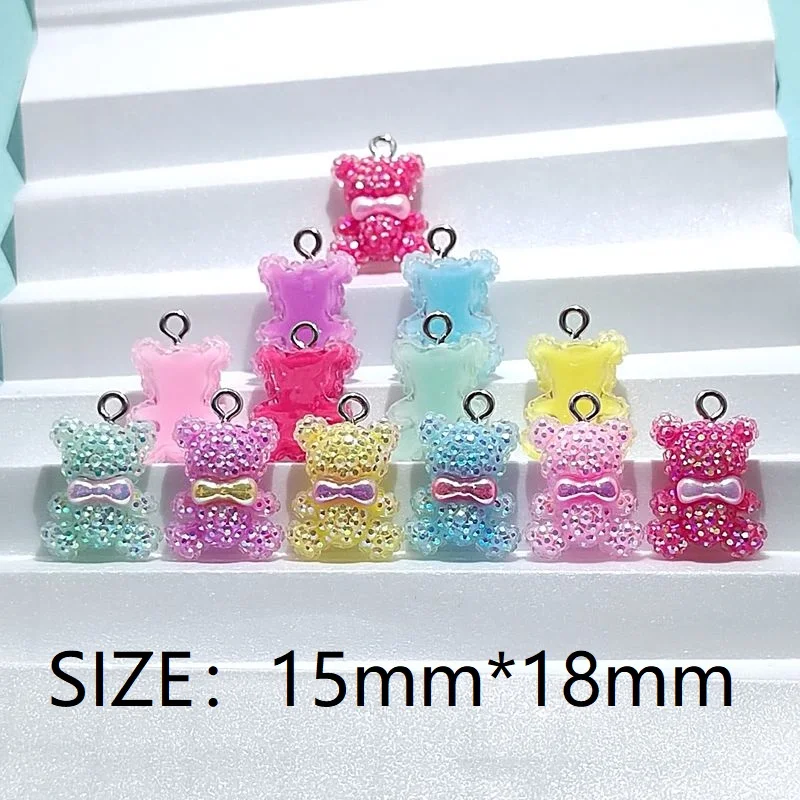 10PCS 18mm*15mm Sequin Bowtie MINI Bear Shiny Charm DIY Resin Necklace Pendant Earrings Bracelet Keychain Decorative Accessories