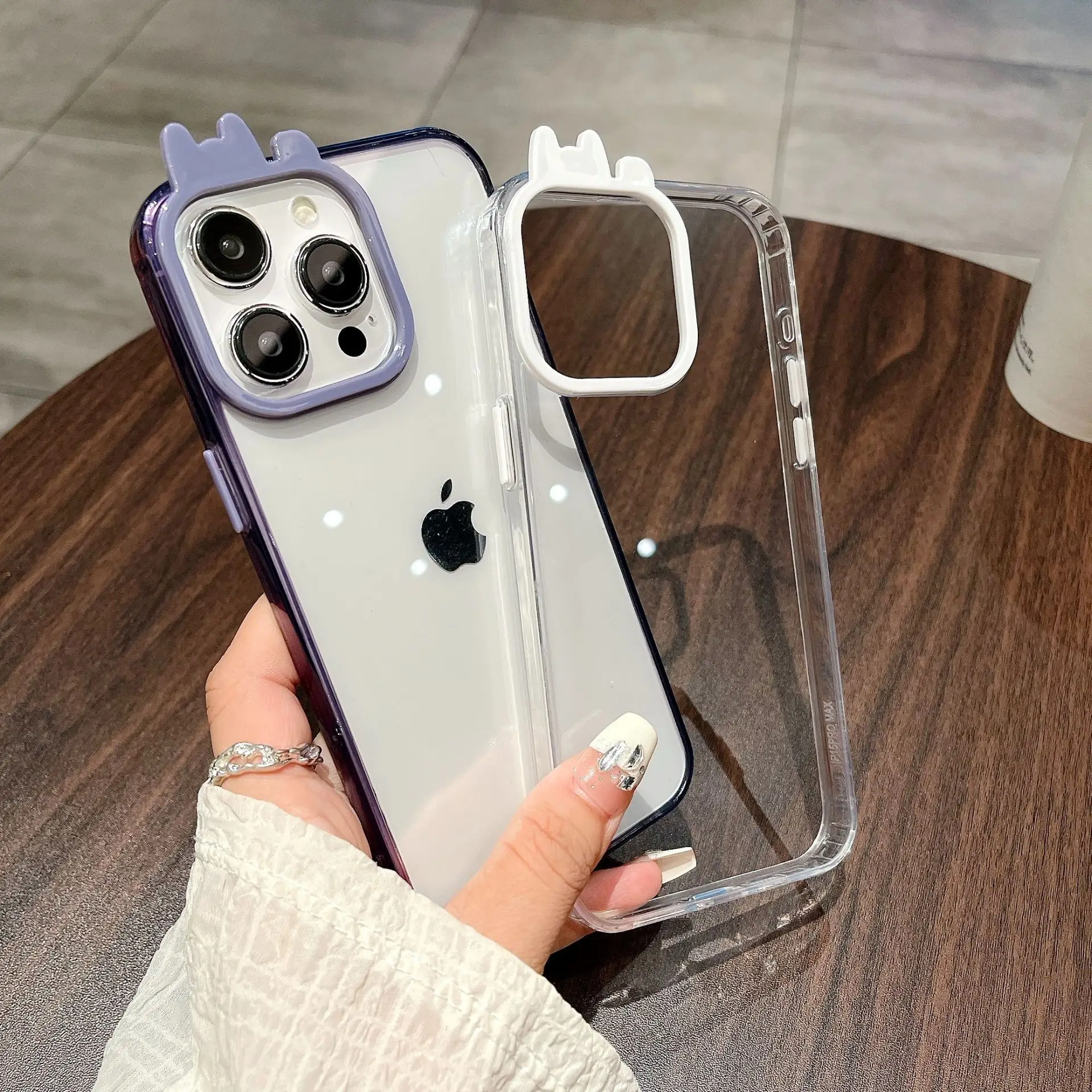 Stereoscopic Ear Transparent Acrylic Phone Case Fro IPhone 15 14 13 12 11 Pro Max Plus Anti Fingerprint Shockproof Hard Cover