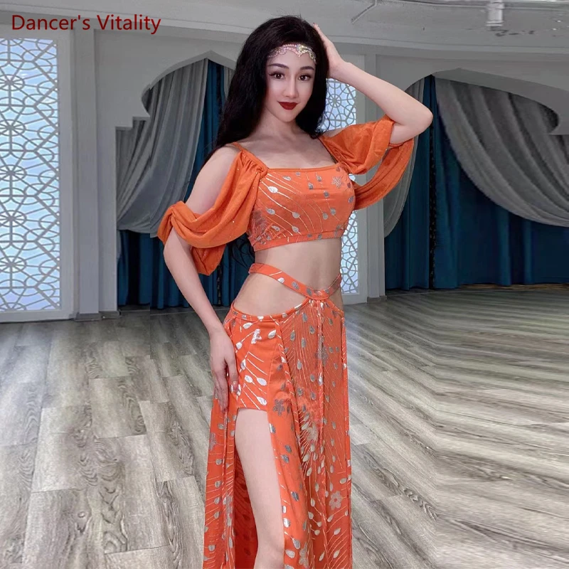 

Belly Dance Performance Costume Set for Adult Children Belly Dancing Half Sleeves Top+skirt 2pcs Female Oriental Dance Outfit