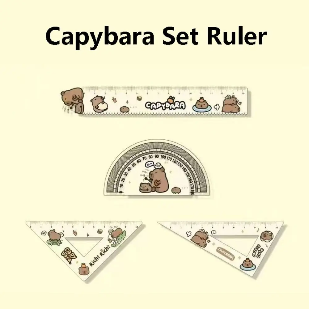 1 Set Capybara Metric Ruler High Appearance Plastic School Supplies Triangle Ruler Protractor Cartoon Stationery Student