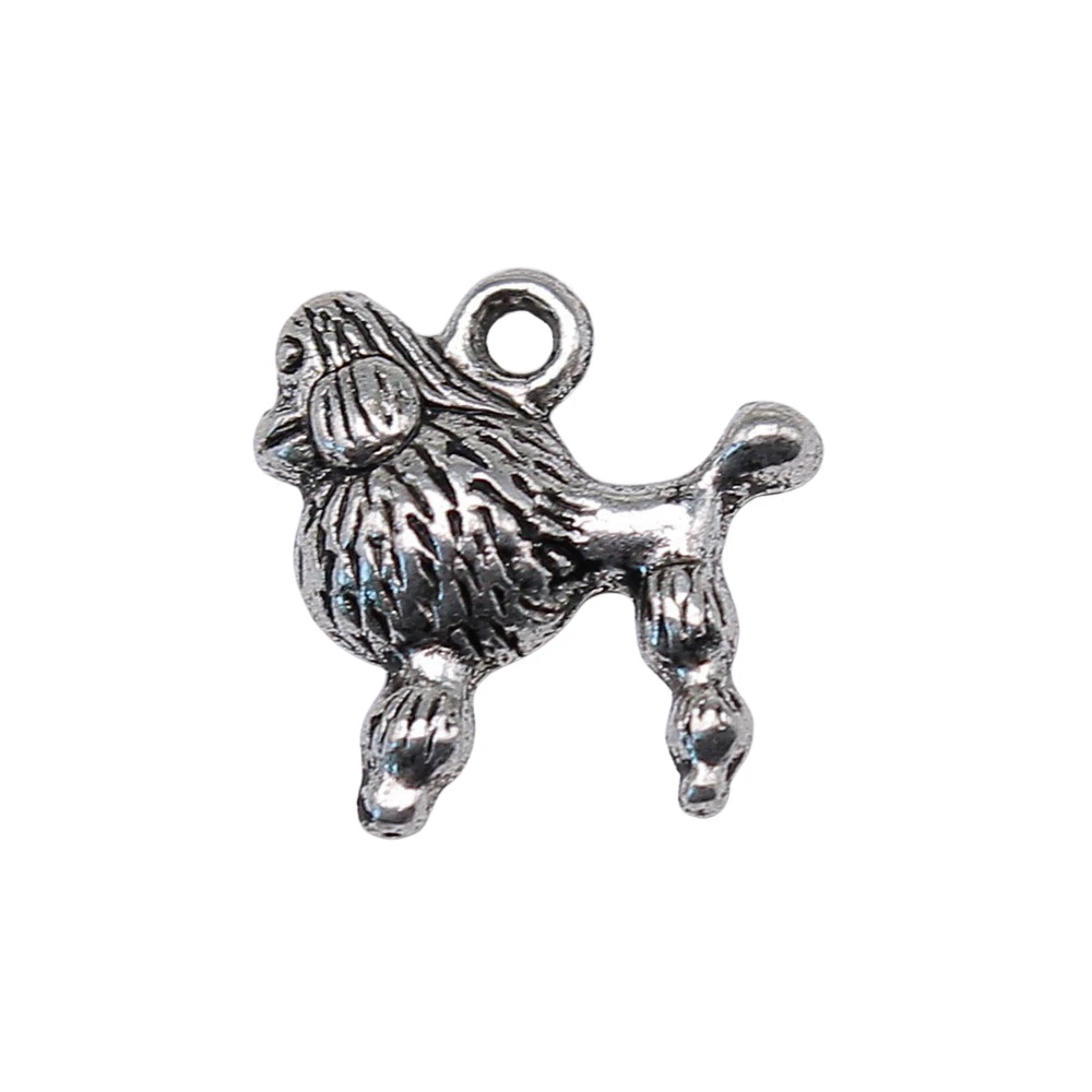 20pcs/lot 14x14mm Poodle Puppy Charms For Jewelry Making Antique Silver Color 0.55x0.55inch