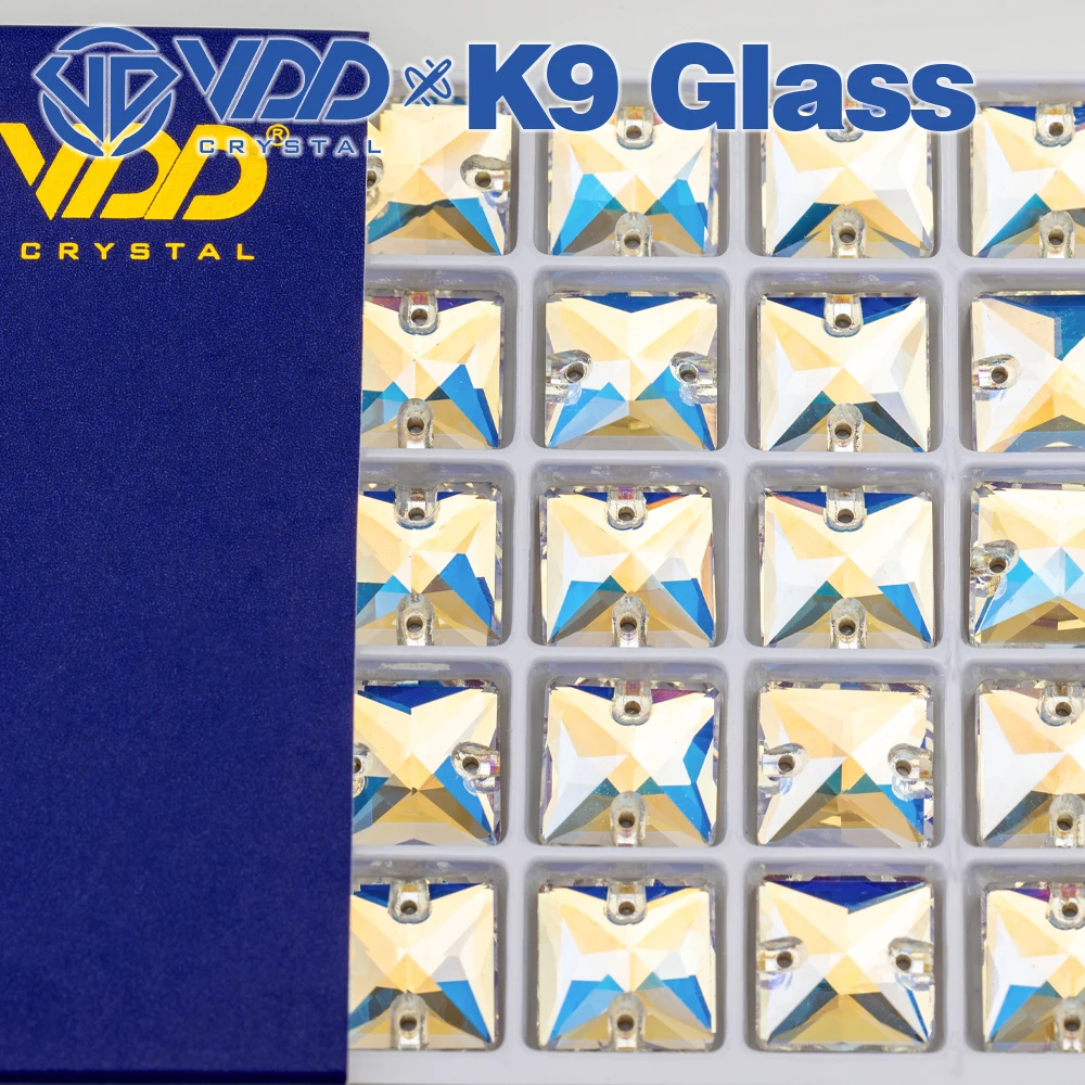 VDD S256 Moonlight Square K9 Glas aufnähbare Strasssteine, hochwertige AAAAA Kristall-Flachrück-Nähsteine – Detail 1