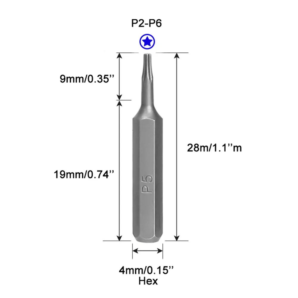 50pcs 4mm Small Hex Shank Screwdriver Bits Set P2 P5 P6 Pentagonal Power Tools 28mm Length Screwdriver Bits Hand Tools