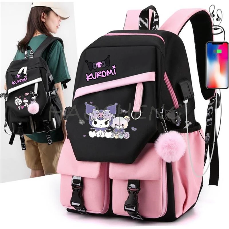 Kuromi Melody Mochilas para Estudantes, Mochilas escolares leves para meninas e meninos, Mochilas portáteis para laptop, presente de aniversário