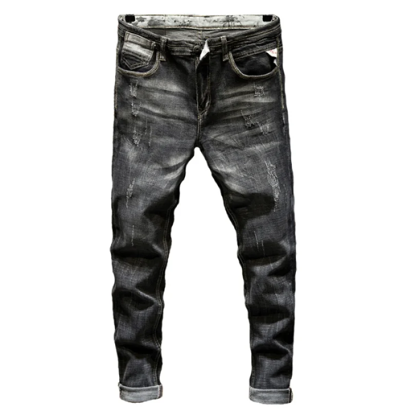 

JXN628 European jeans men's new black hanging wear Slim elastic small foot paragraph trousers high-grade