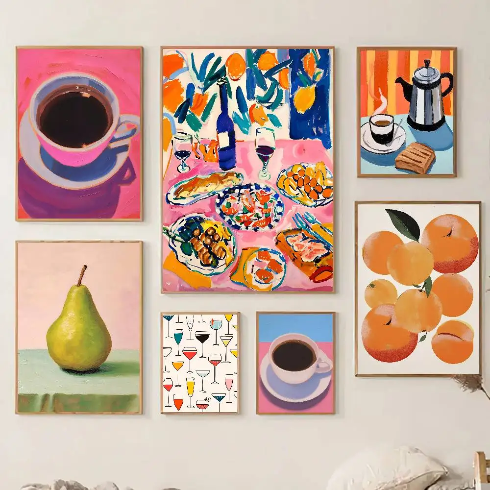 Retro Food Drink Fruit Orange Citrus Espresso Poster Self-adhesive Art Room Entrance Restaurant Wall Decor Art Painting