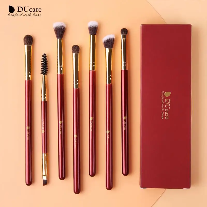 DUcare 6pc pędzle do cieni do powiek z przenośną obudowa z tworzywa sztucznego makijaż zestaw pędzli do powiek brwi Eyeliner do rzęs mieszanie kosmetyków pędzle