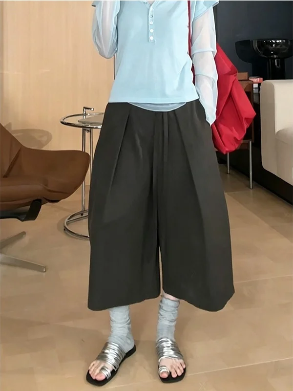

Gray High Waist Wide Leg Seven-Foot Casual Pants Women's Loose Outerwear Summer Lazy Loose Fit Casual Trousers
