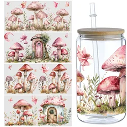 5 Sheets Mushroom Forest UV DTF Cup Stickers, DTF Transfer Stickers, Waterproof Wipeable Transfer Paper for 16 Ounces Glass Cups