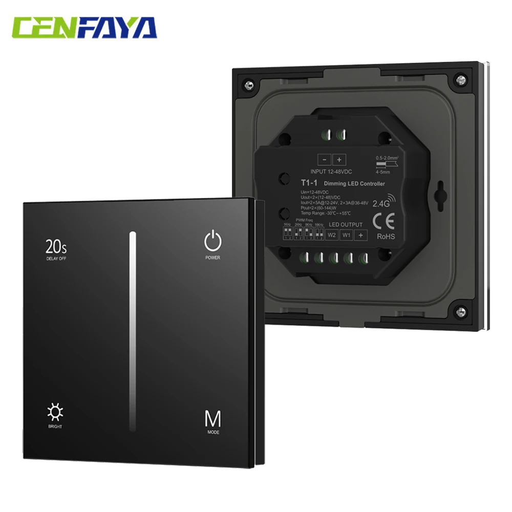 cenfanya-タッチパネルコントローラ壁掛けタッチ調光ホワイトブラック-86-ガラスパネル調光器-dc12-48v-単色-led-ストリップ用