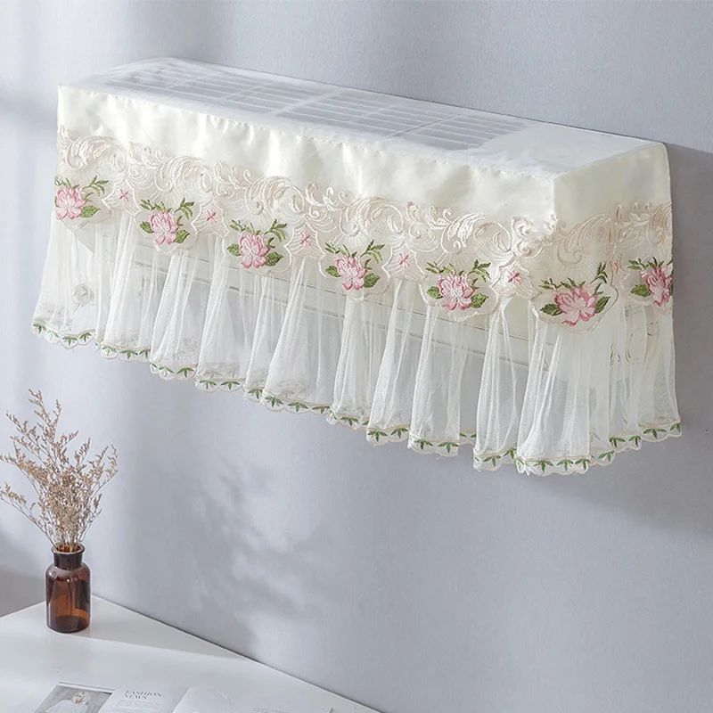 1pc Lace Air Conditioner Dust Cover Washable Household Hanging Air Conditioner Cover Flower Print Diy Home Dustproof Supplies