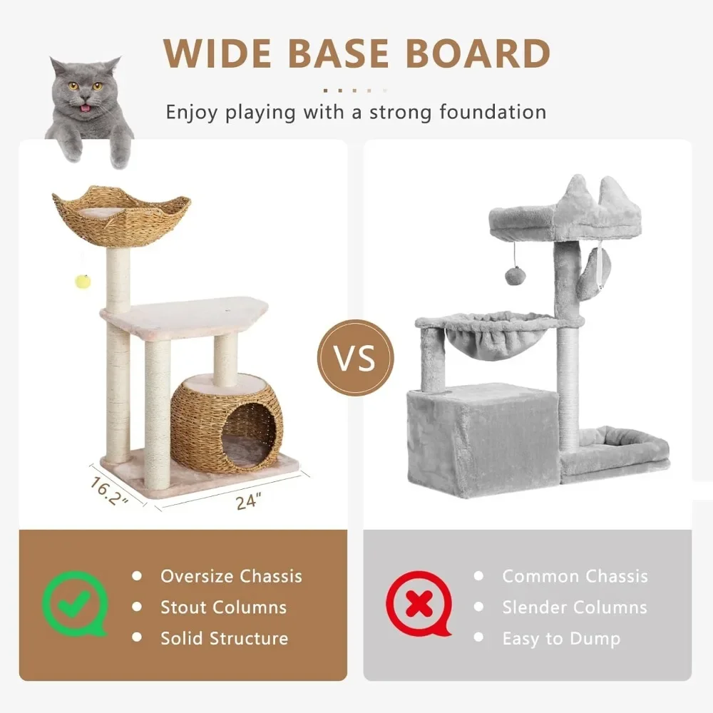 Árbol para gatos, torre para gatos pequeña, árbol para gatos moderno para gatos gatitos de interior, poste rascador de sisal natural incluido | |