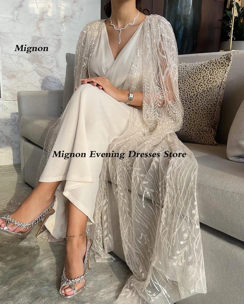 

Mignon Chiffon Tulle Empire Sweetheart Prom Gown Evening Ruffle Ankle-Length Sequins Formal Elegant Party Dresses for Women 2023