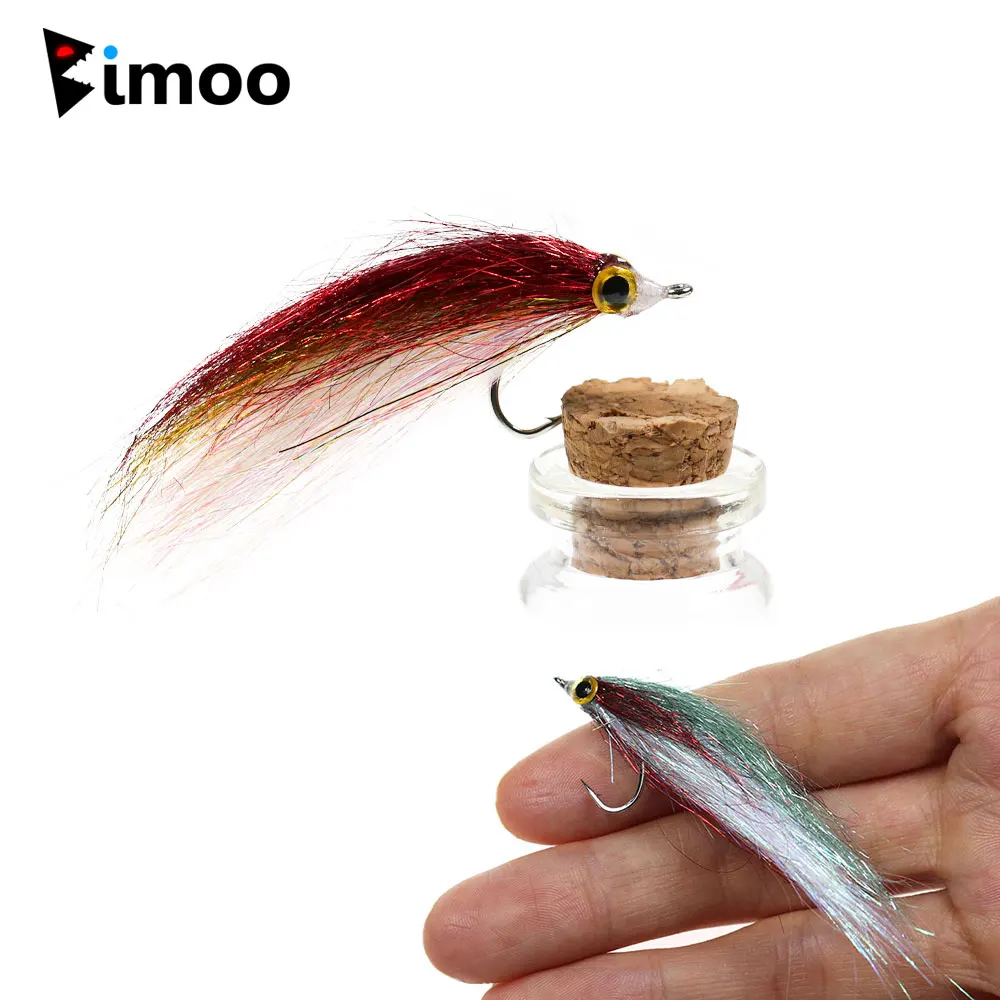 Bimoo 12PCS Slowly Sinking Wounded Minnow Fly Long Ice dubbing Baitfish Polar Fry Fly Trout Salmon Bass Steelhead Fishing Lures