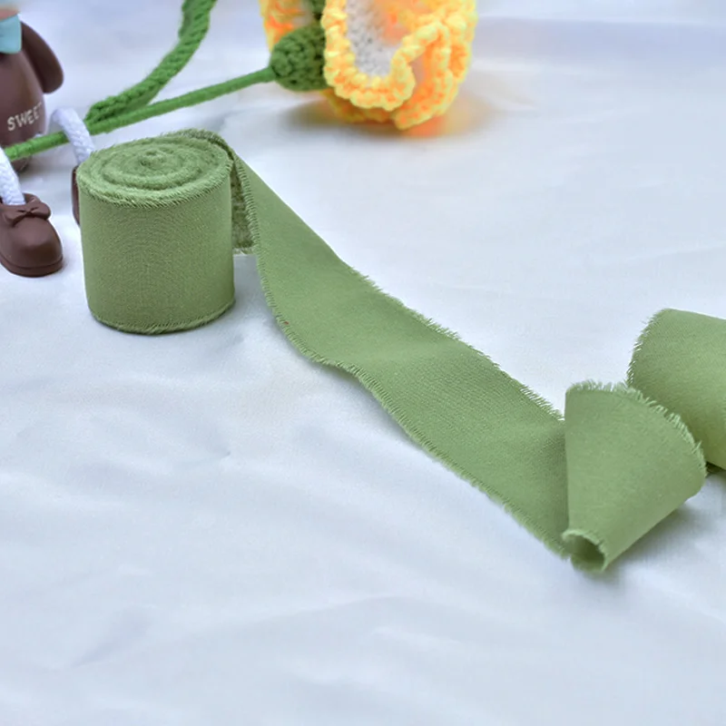 Ruban vert bord effiloché Ins coton large 3.8cm vert bricolage boîte-cadeau emballage mariage fleur Bouquet enveloppe bord effiloché
