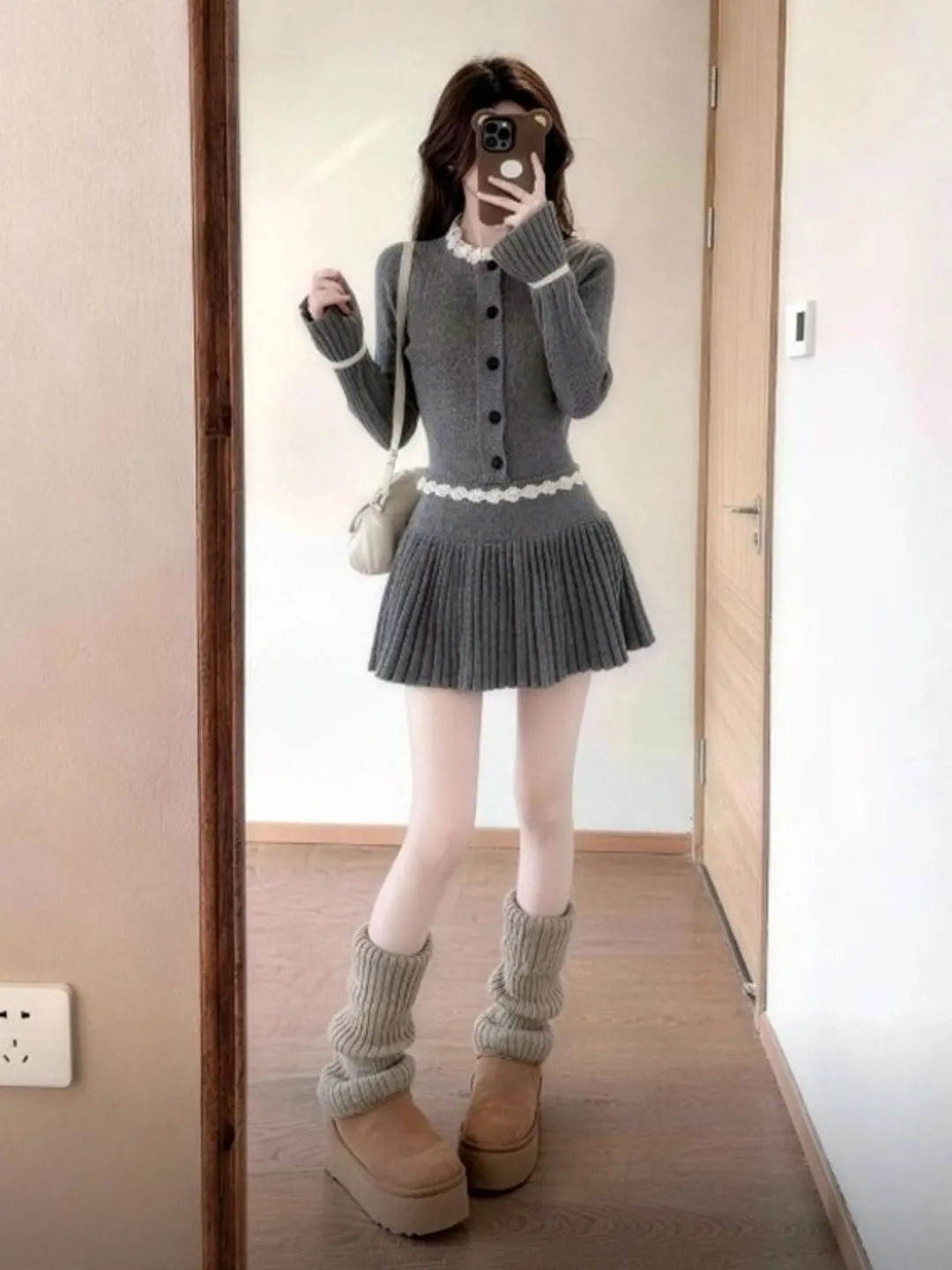 

Spring Faion Soft Sle Knitted Top And Skirt Set Korean Sle f-length Skirt Comfortable Cotton Blend Casual Wear