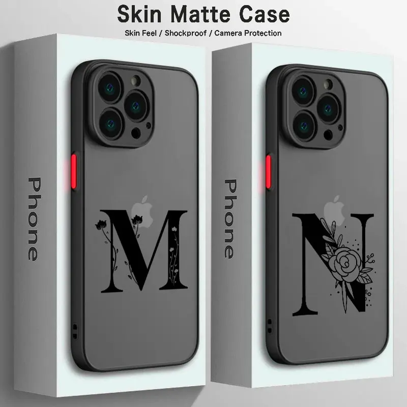 M N O P Q R Letter Matte Phone Case For iPhone 15 14 13 12 11 Pro Max Plus 13 Mini X XR XS MAX 8 7 Plus 6 Hard PC Coque Coupe  