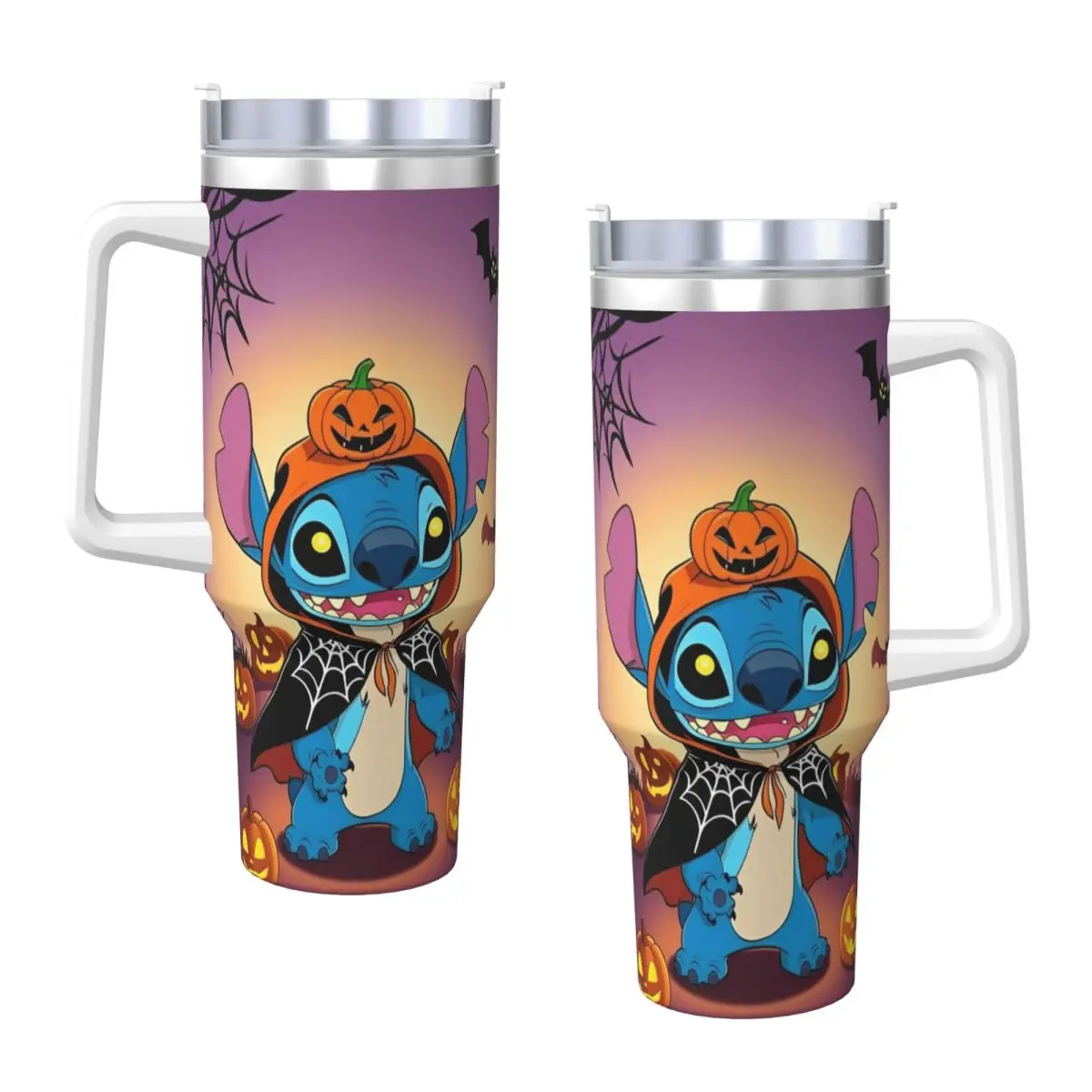 Niedliche Stich Cartoon Anime Halloween Edelstahl Becher Thermo tassen mit Strohhalmen und Deckel 40 Unzen Auto Tassen Kaltwasser flasche