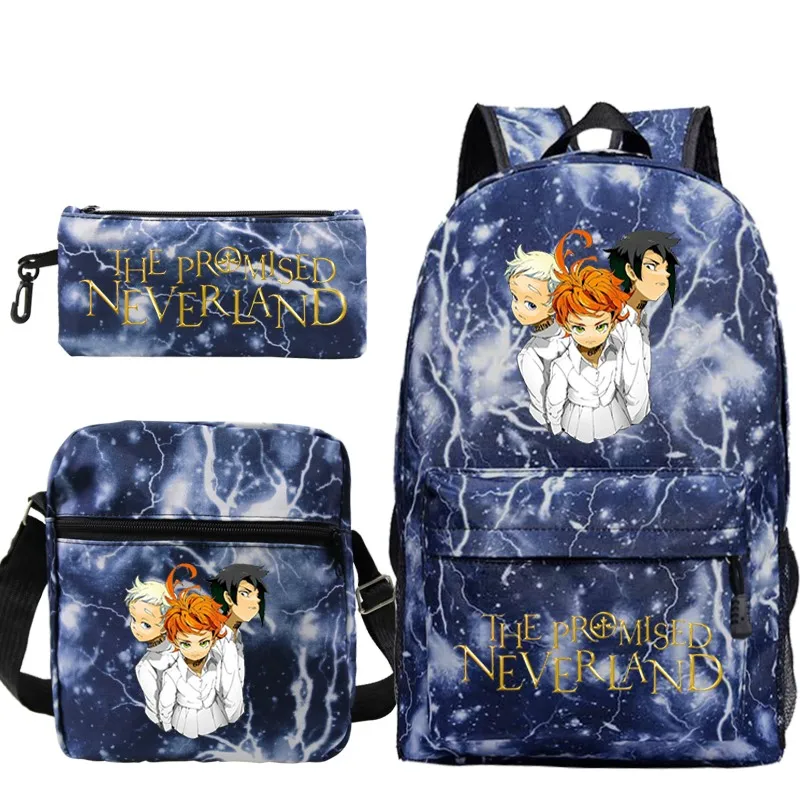 De Beloofde Neverland Rugzak Etui Schoudertas 3-delige set Student Boekentas Jongens Meisjes Anime Knapzak Laptoptas Mochila