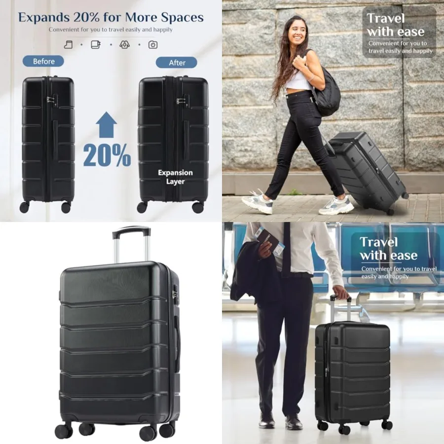 

ch Luggage, Hardside Checked Suitcase with Spinner Wheels, Lightweight ABS Hard Shell Travel Luggage, TSA Approved Lock, Expand