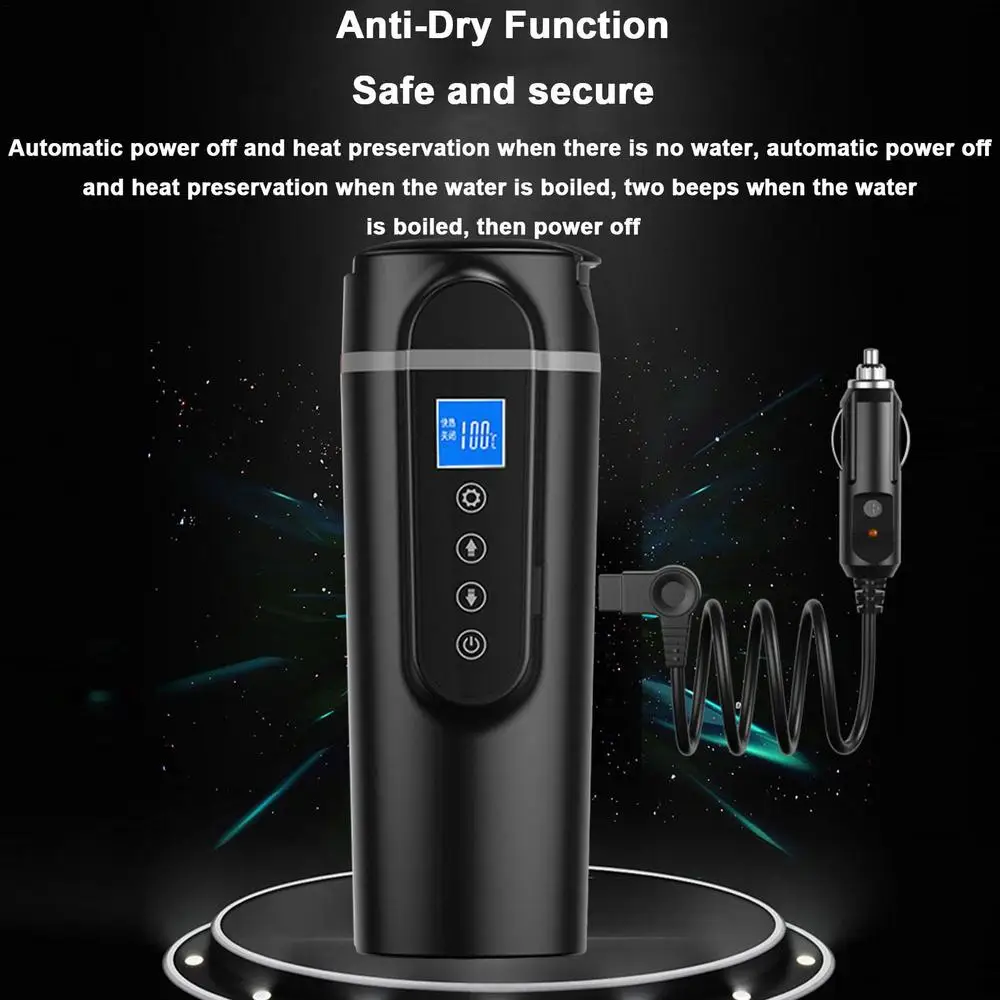 12V 24V Car Heating Cup Stainless Steel Water Warmer Bottle 450ML Car Electric Kettle Coffee Mug With LCD Display Temperature XK