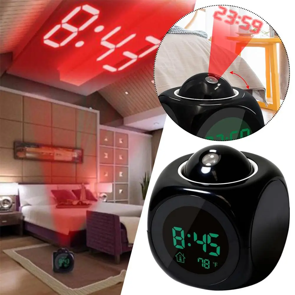 Creative LCD Digital Projection Laser Alarm Clock Display Function Clock Home Time Decor Voice Temperature Table Report I2L6