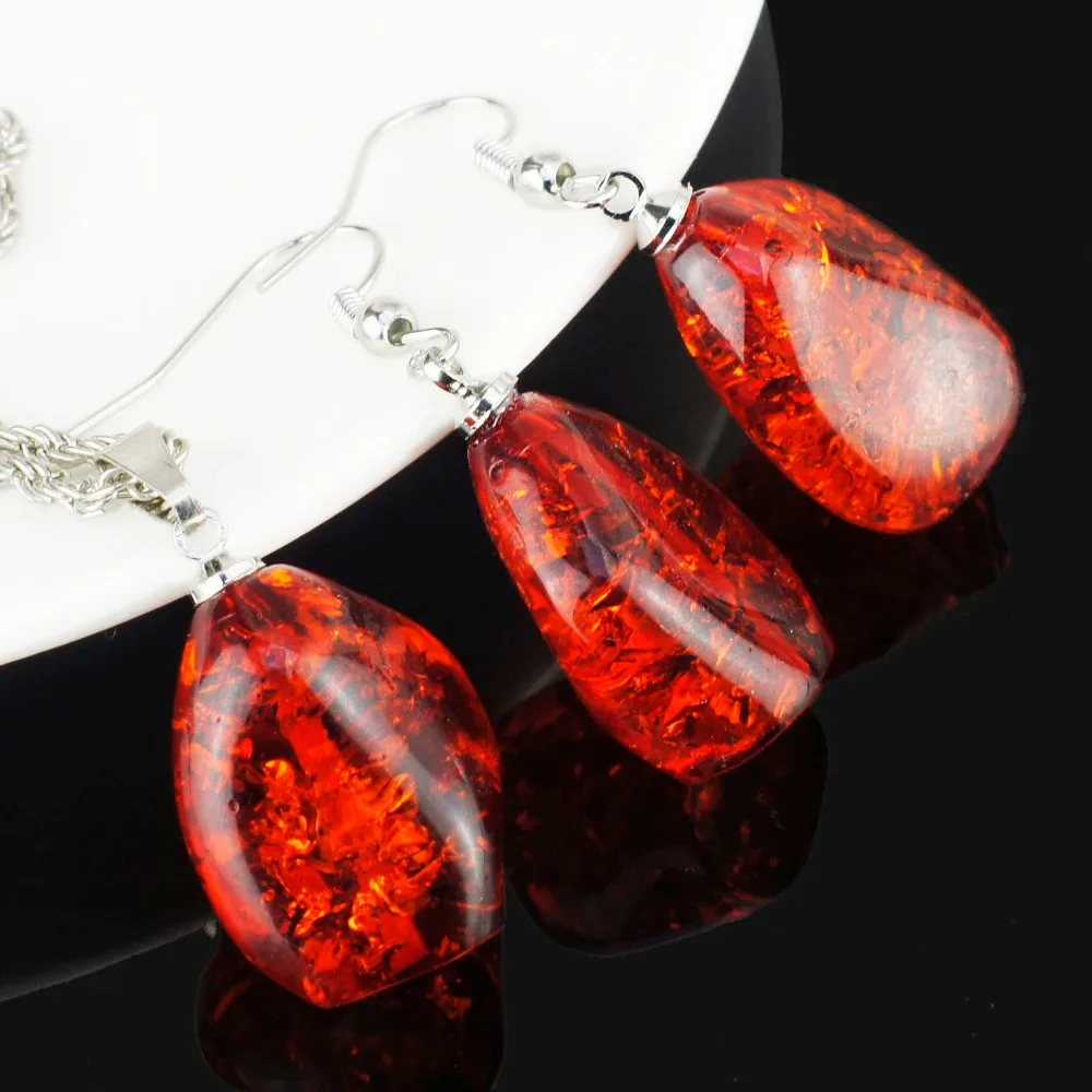 Elegant Chic Tear Drop Baltic Simulated Synthetic Pendant Necklace Earring Wedding Women's Jewelry Set L40801