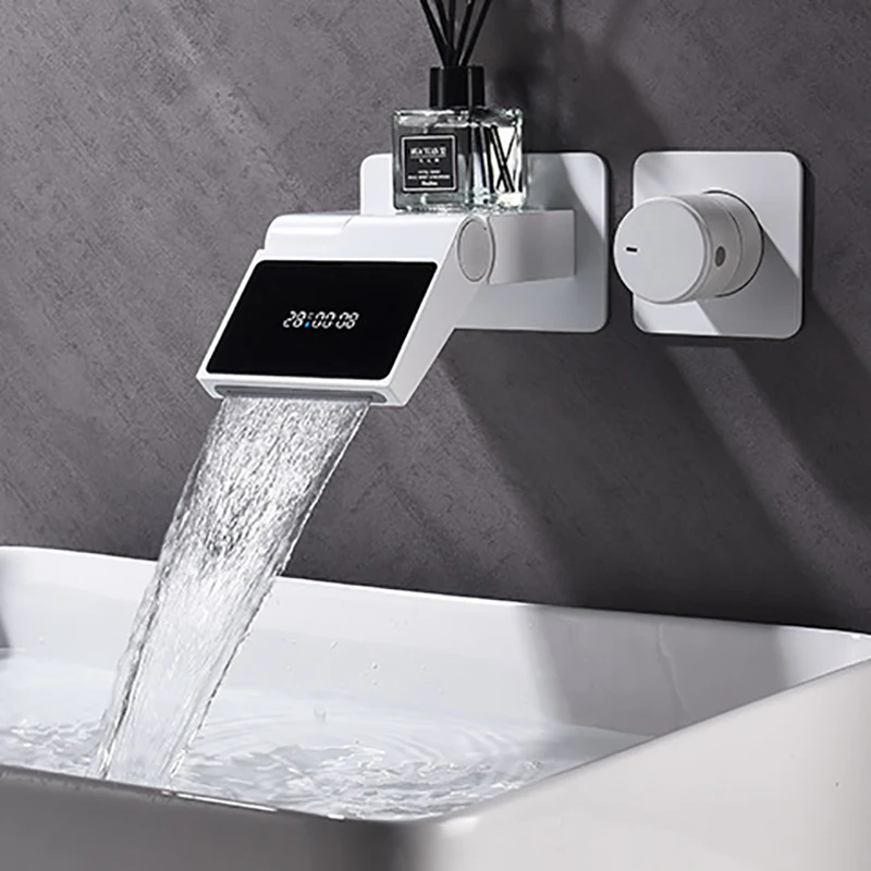 NEW Smart Digital Display Faucet Handwashing Cold and Hot Home Basin Mixer Water-tap Bathroom Into the wall