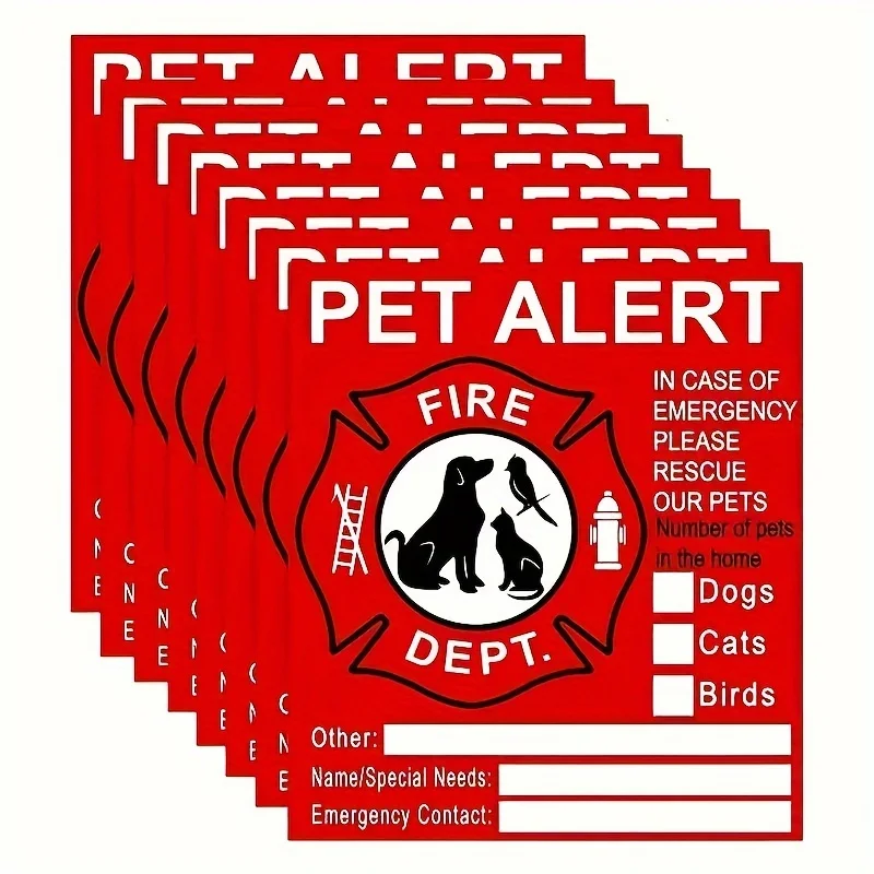 Pet Inside Sticker - 10 Pack Pet Alert Safety Fire Rescue Sticker Decal-Save Our Cat/Dog Pets in a Fire Emergency, Firefighters