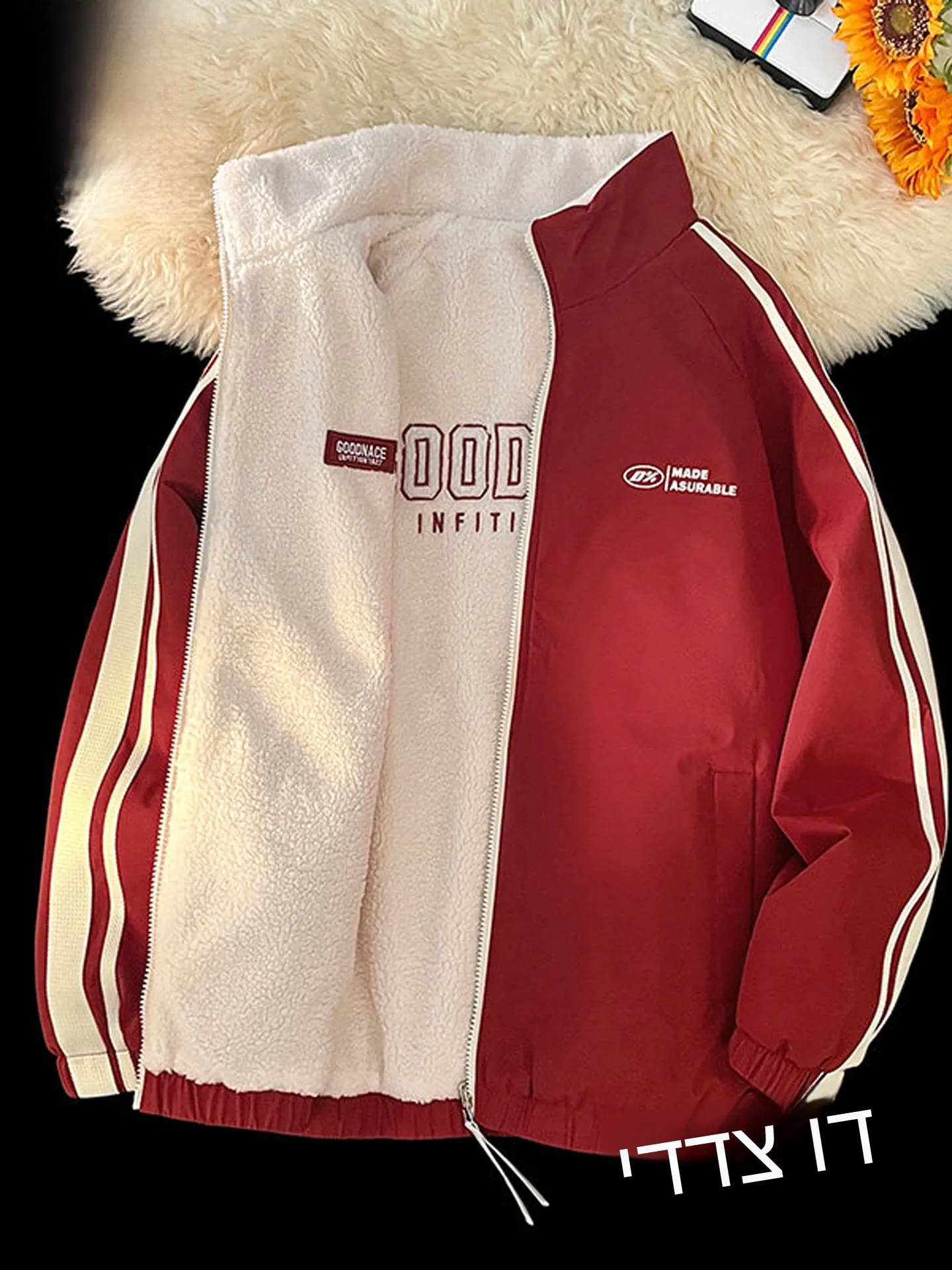 

Double-Sided Wear Lamb Velvet Thickened Warm Stand Collar Zipper Cotton Jacket Fashionable Urban Style Standard Fit Long Sleeve