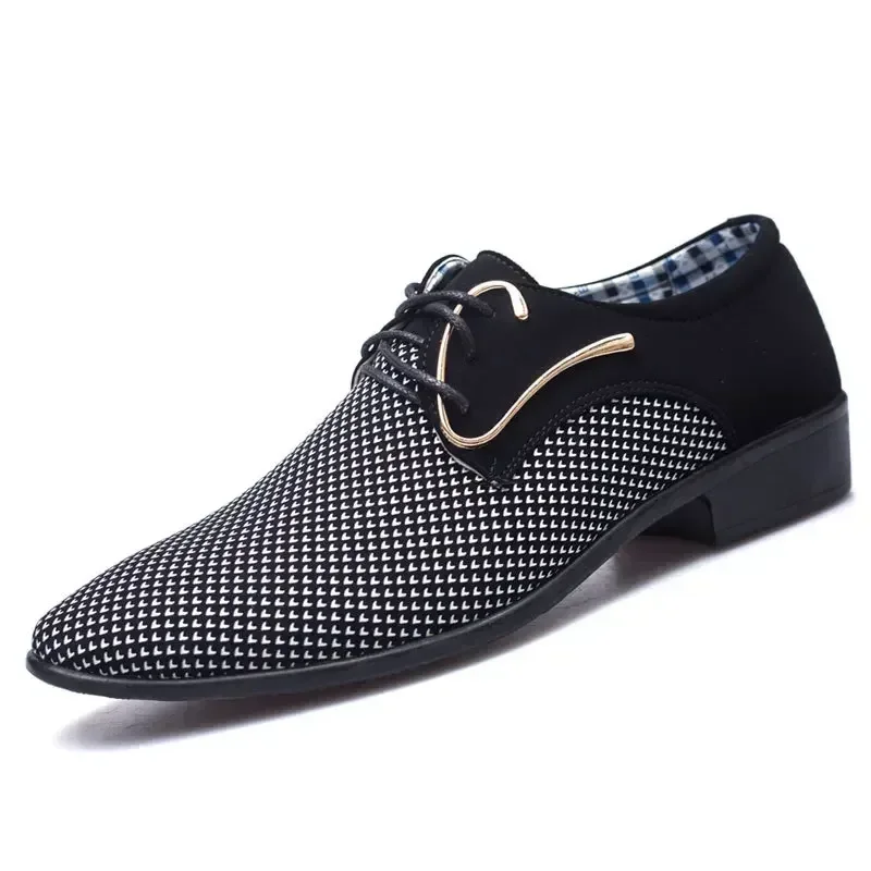 Concise Mens Shoes Men\'s Business Dress Pointy Plaid Black Shoes Luxury Formal Wedding Shoes New Working Zapatos Para Hombres