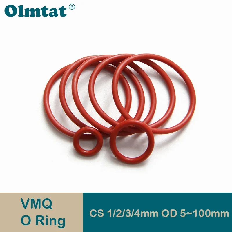 50pcs Red VMQ O Ring Thickness CS 1/2/3/4mm White Rubber Seal Rings OD 5-100mm Heat-Resistant Food Grade Silicone O-Ring