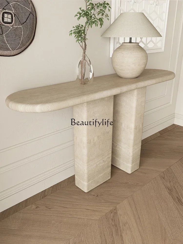 French medieval entrance cabinet retro partition cream wind ultra-thin travertine light luxury entrance table