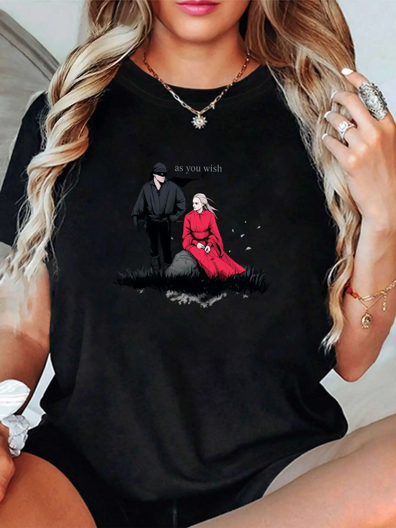 

【102149】Женская футболка больших размеров с круглым вырезом, короткими рукавами-полурукавами на резинке и модным принтом