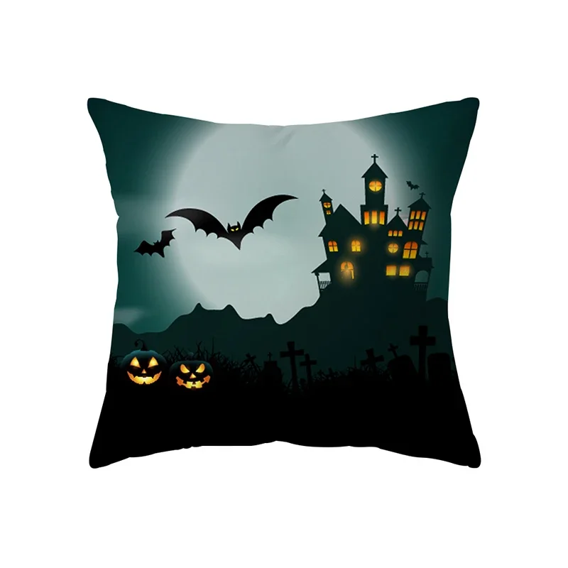 Scary Halloween Theme Pumpkin Bat Black Cat Print Pattern Cushion Cover Home Decor Sofa  Throw Pillow