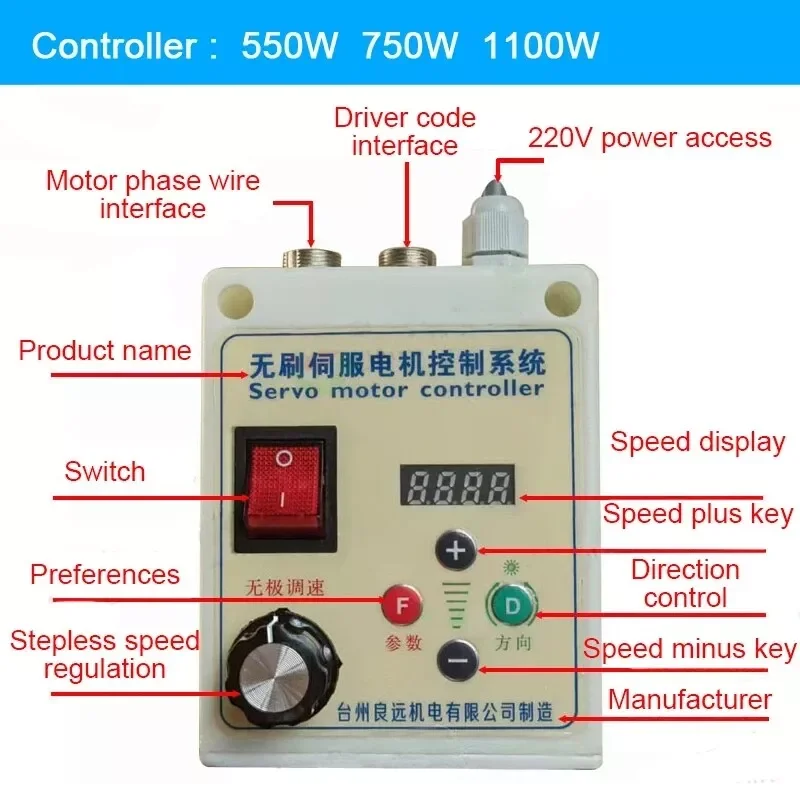 550W 750W 1500W 2200W High speed AC brushless servo motor drive controller set for woodworking machinery lathe drilling tapping