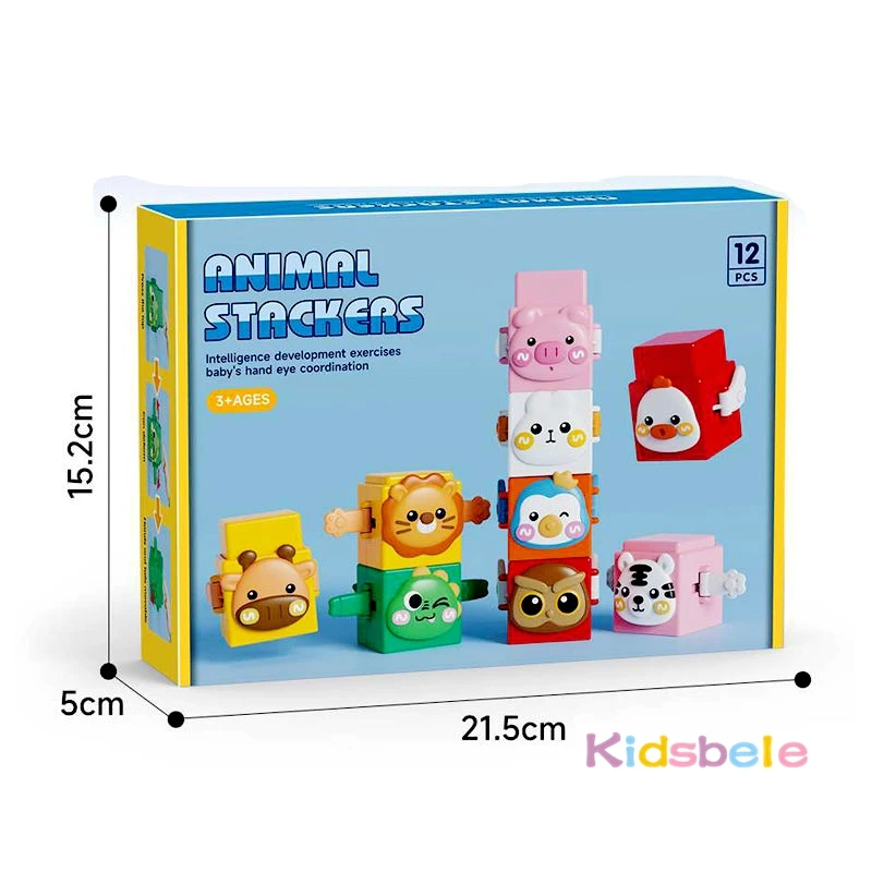 Bebê educacional empilhamento brinquedos diversão empurrar ligação animal bloco de construção conjunto brinquedo mesa dos desenhos animados animal pilha brinquedo adorável