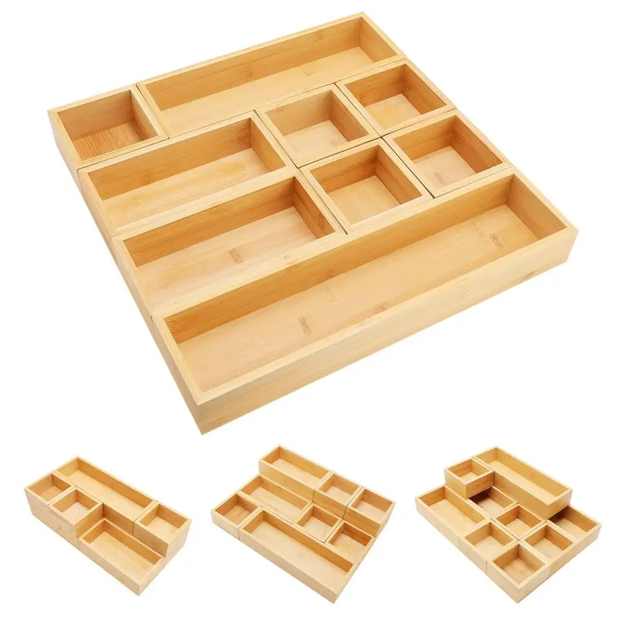 

Drawer Organizer Set, 9 PCS MultiUse Individual Wood Storage Organizers, Junk Drawer Divider and Storage Trays Containers for Ki