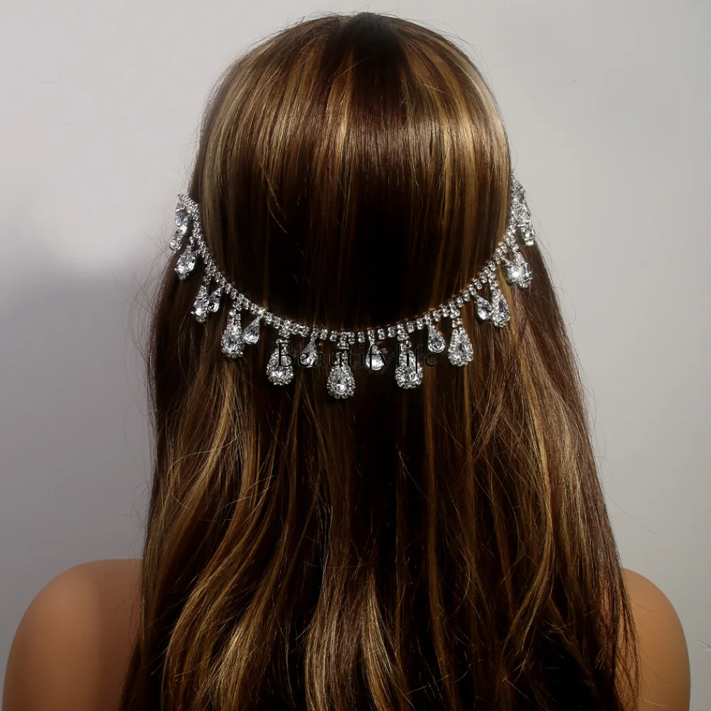 Water drop hair comb upside down back head high-end Korean bridal rhinestone headdress