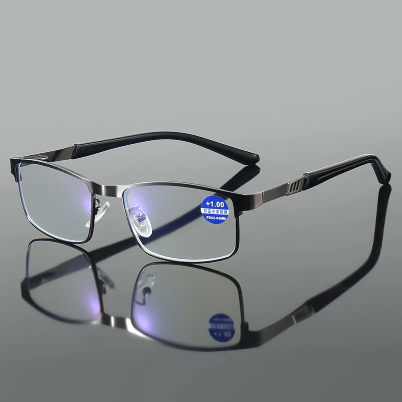 Luxus Metall Rechteck Lesebrille Männer Vintage Anti-blau Licht Presbyopie Brille Männlichen Mode-Business Lesebrille
