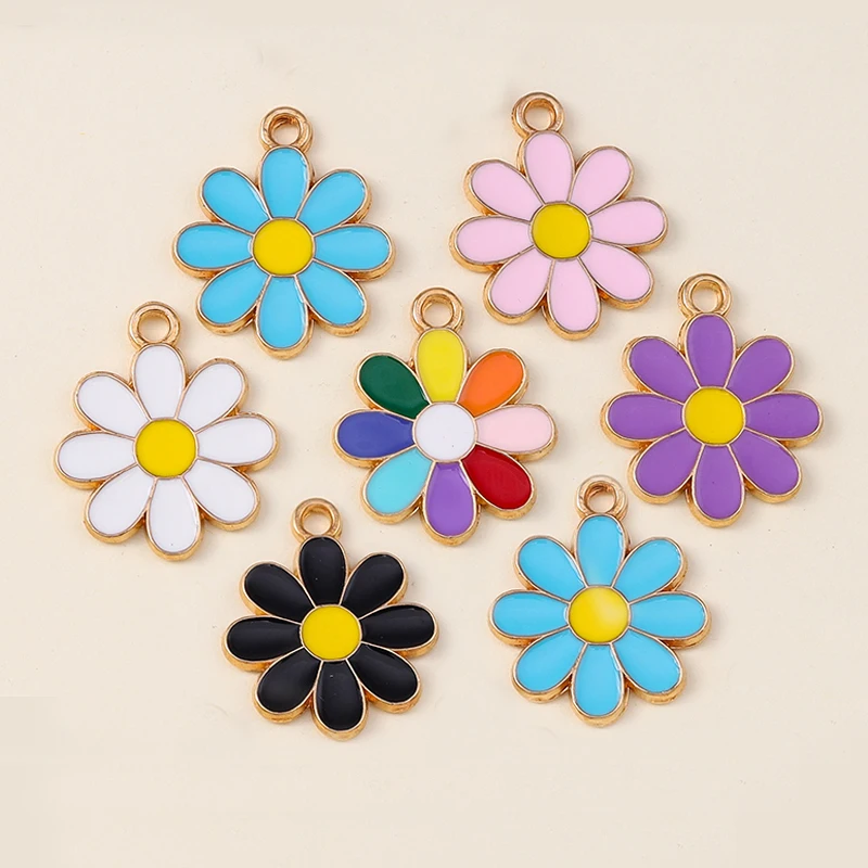 10 Stück bunte Blumen-Charms, Emaille-Anhänger für Schmuckherstellung, Ohrringe, Halskette, Schlüsselanhänger, Schmuckzubehör, handgefertigtes Handwerk