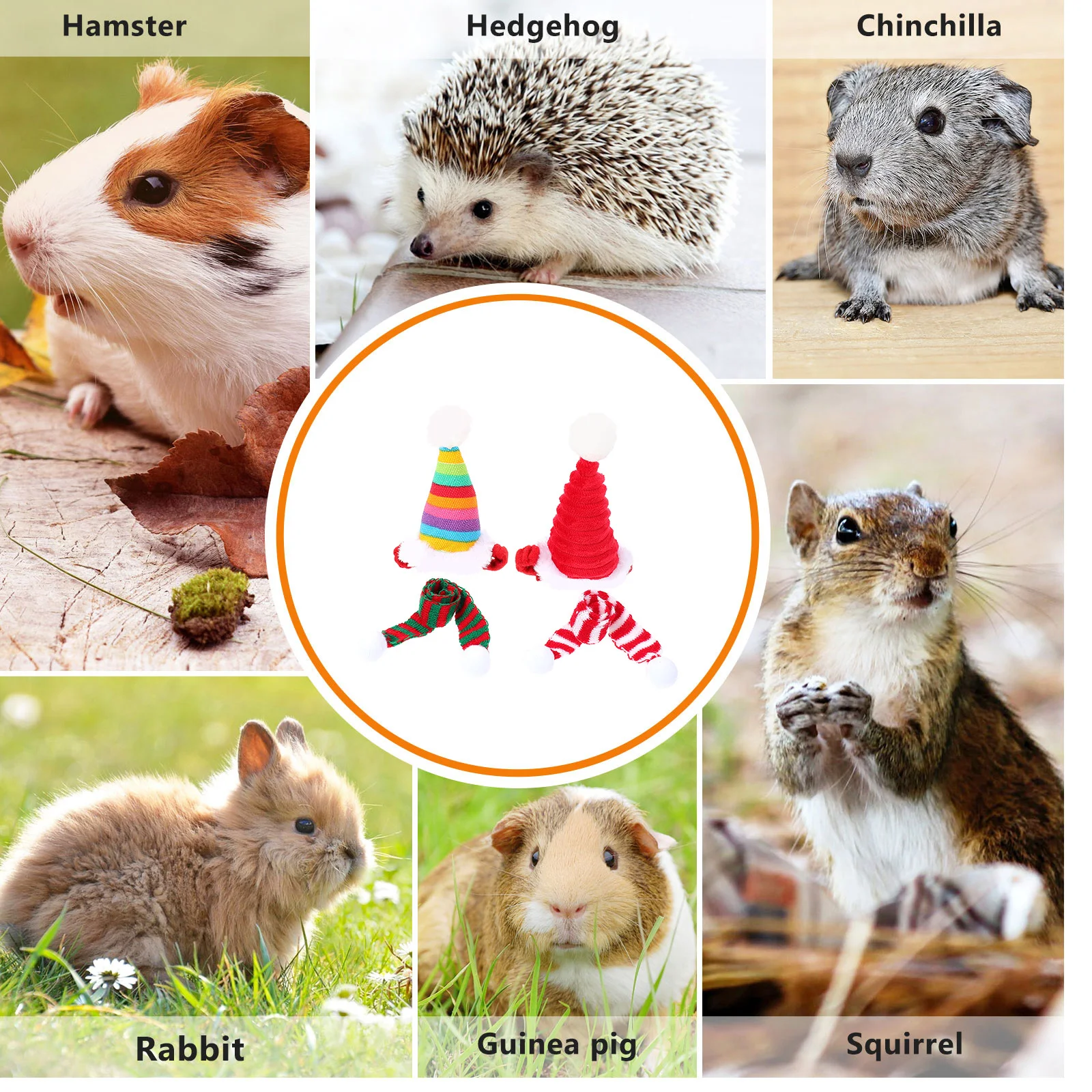 

4Pcs Christmas Pet Hat Scarf Set Rabbit Small Animal Xmas Decorative Accessories Party Supplies Rabbit Christmas Hat