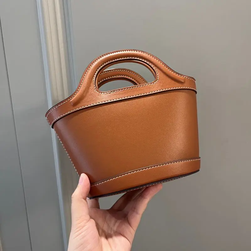 

Кожаная сумка-корзина через плечо, сумка-тоут из телячьей кожи с внешней строчкой, женская модная сумка для весеннего сезона