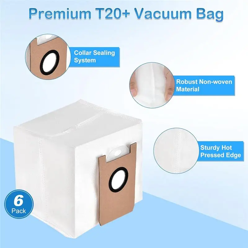 TCF For Airrobo T20+ Robot Vacuum Replacement Parts Kit, Main Side Brush, Hepa Filter, Mop Pads, Dust Bags, 18Pcs