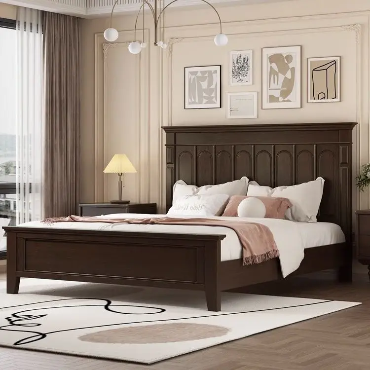 Full solid wood bed French master bedroom simple double French wedding bed North American cherry wood master bedroom bed